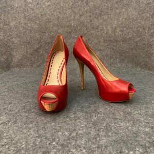 Enzo Angiolini EATANEN Women's Distressed Red Leather Heel Peep Toe Shoes
